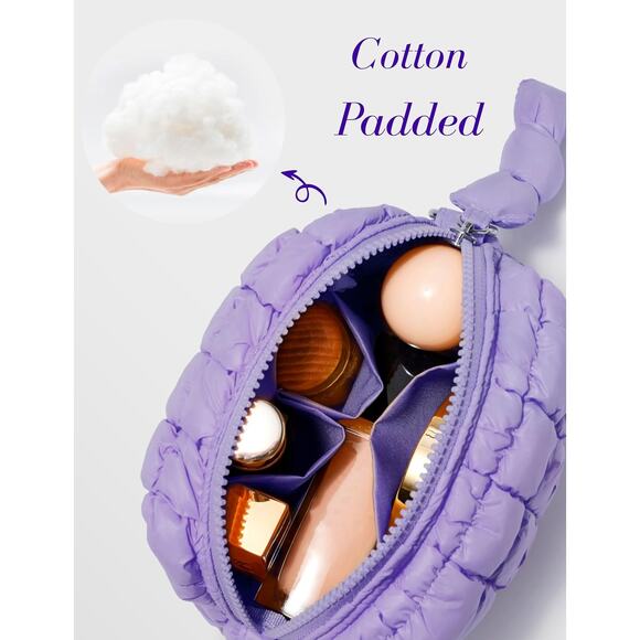 Quilted Makeup Bag Small Lavender Puffer Cosmetic Organizer Travel Pouch Soft - Picture 4 of 7